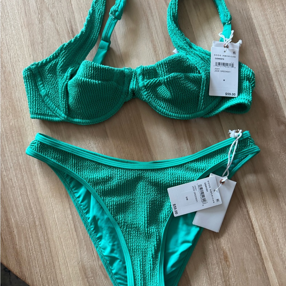 Good American Green Textured Bikini Set with Underwire Top